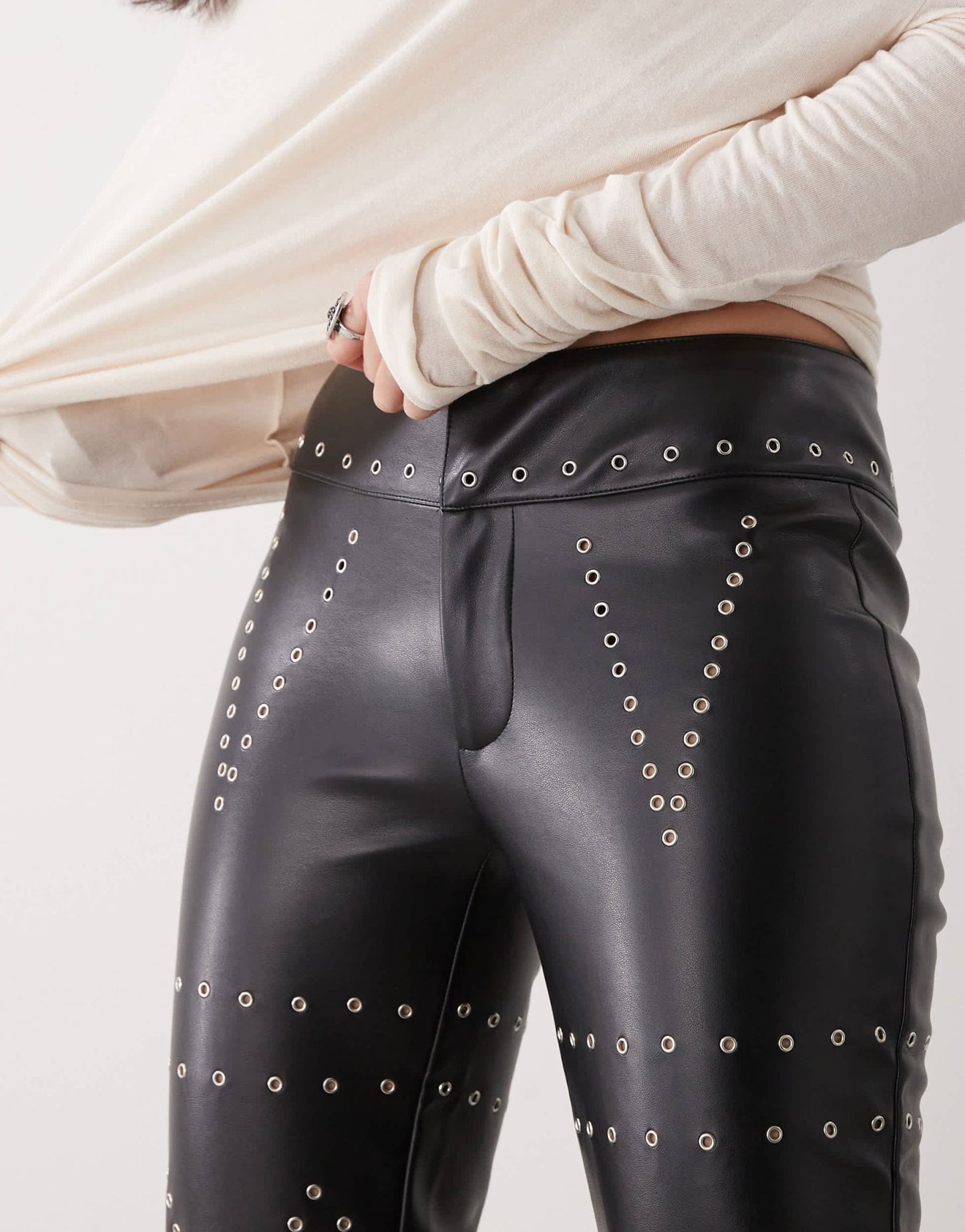 The Kript low rise leather trousers with studs in black - ASOS Sample Sale