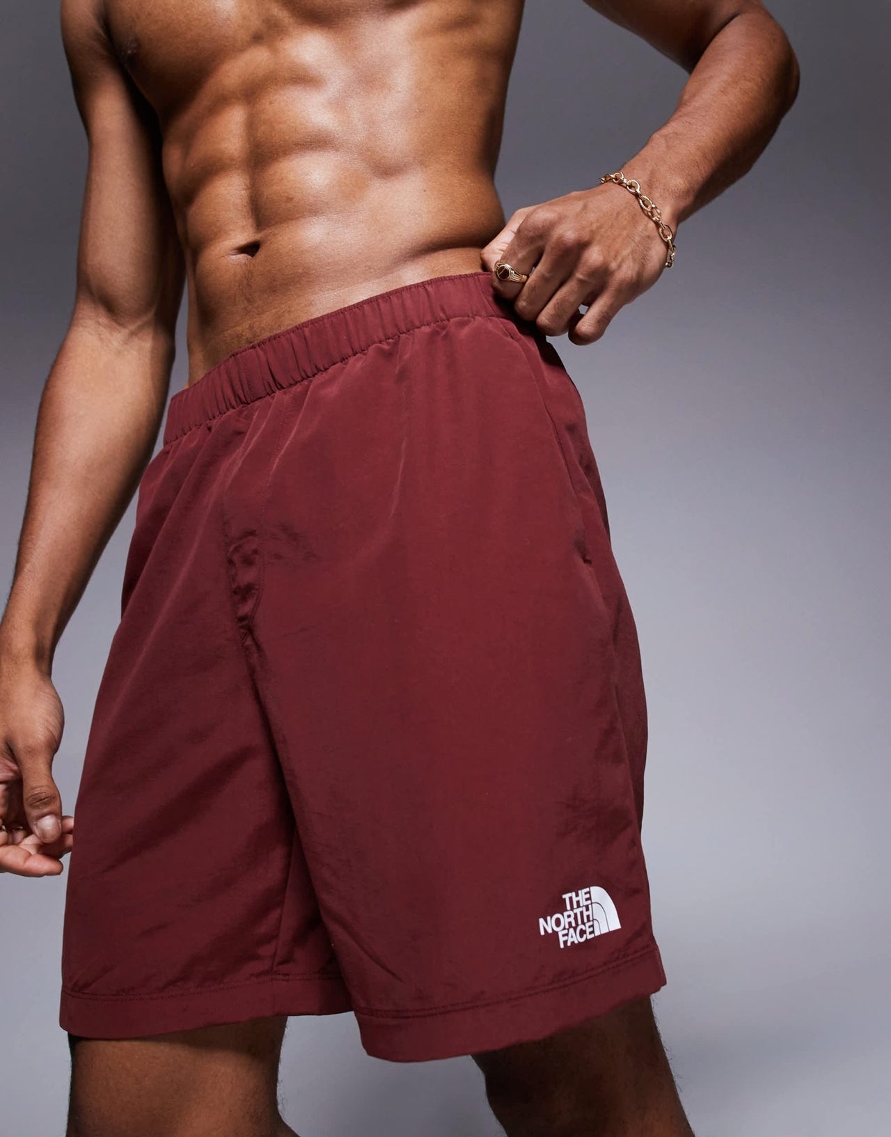 The North Face W logo swimming shorts in burgundy - ASOS Sample Sale