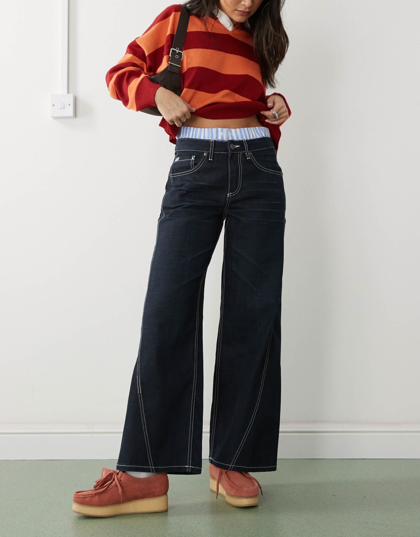The Ragged Priest low rise baggy fit dad trousers in indigo - ASOS Sample Sale