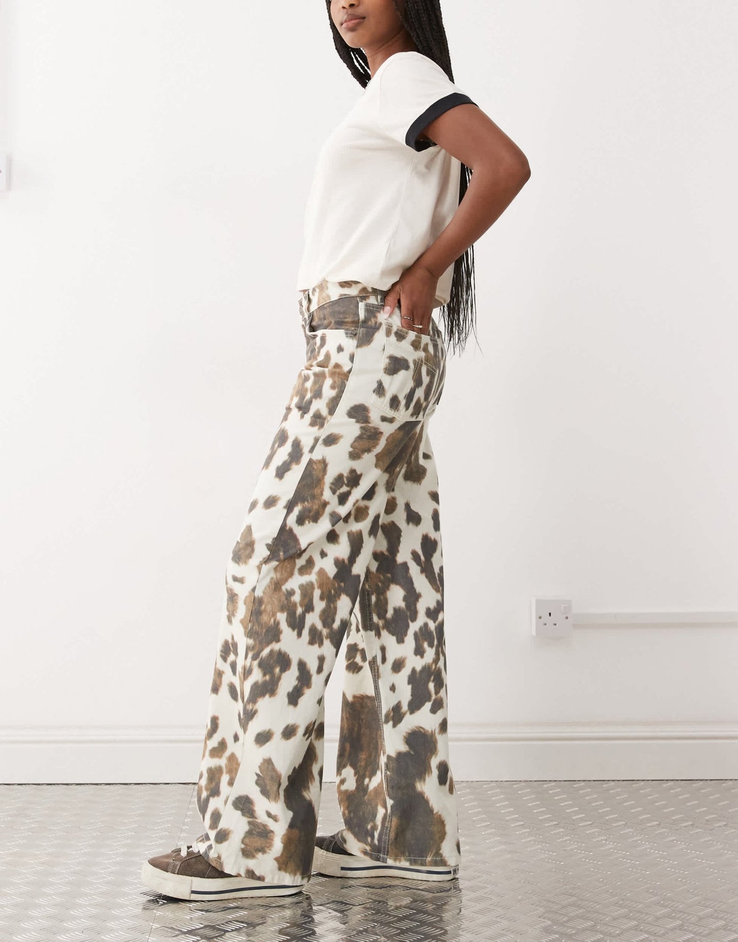The Ragged Priest low rise straight leg jeans in cow print - ASOS Sample Sale