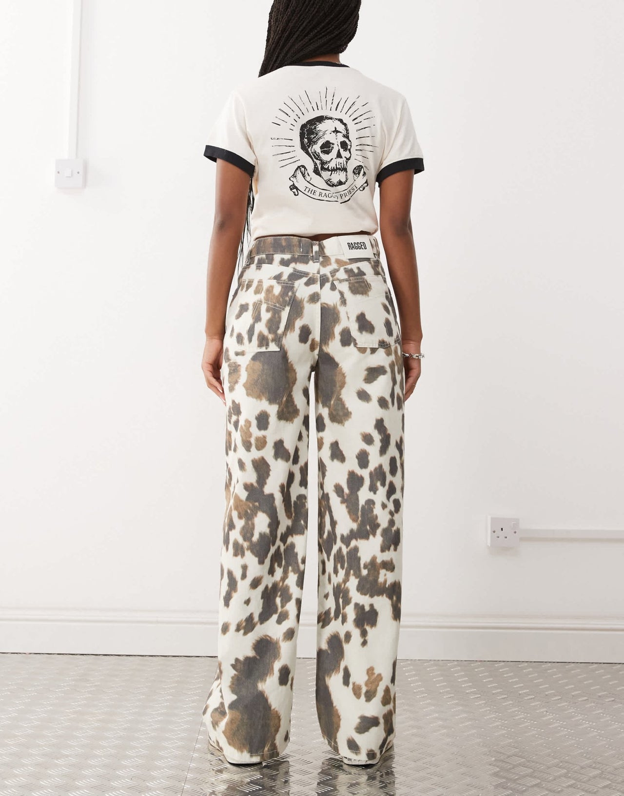 The Ragged Priest low rise straight leg jeans in cow print - ASOS Sample Sale