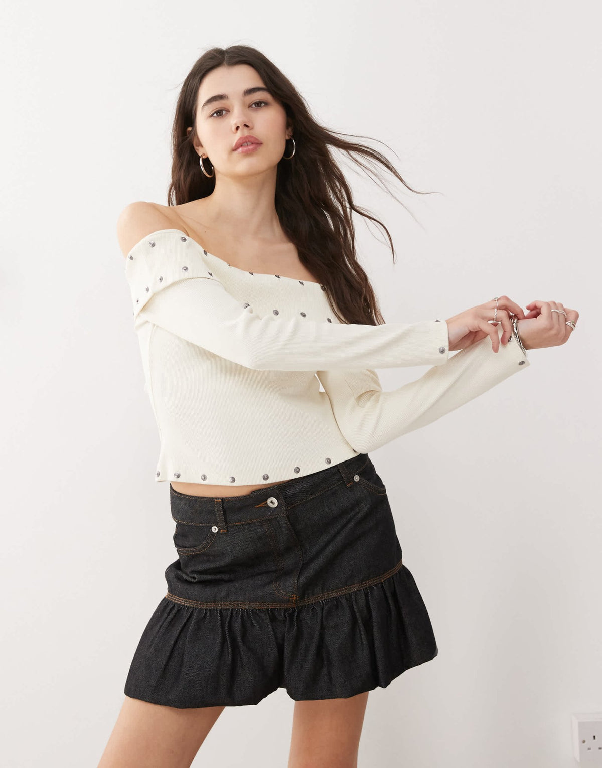 The Ragged Priest off shoulder top with eyelets in ecru - ASOS Sample Sale