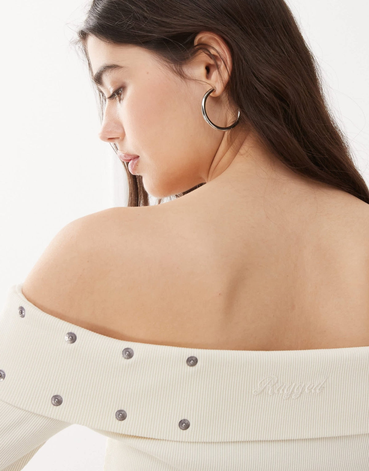 The Ragged Priest off shoulder top with eyelets in ecru - ASOS Sample Sale