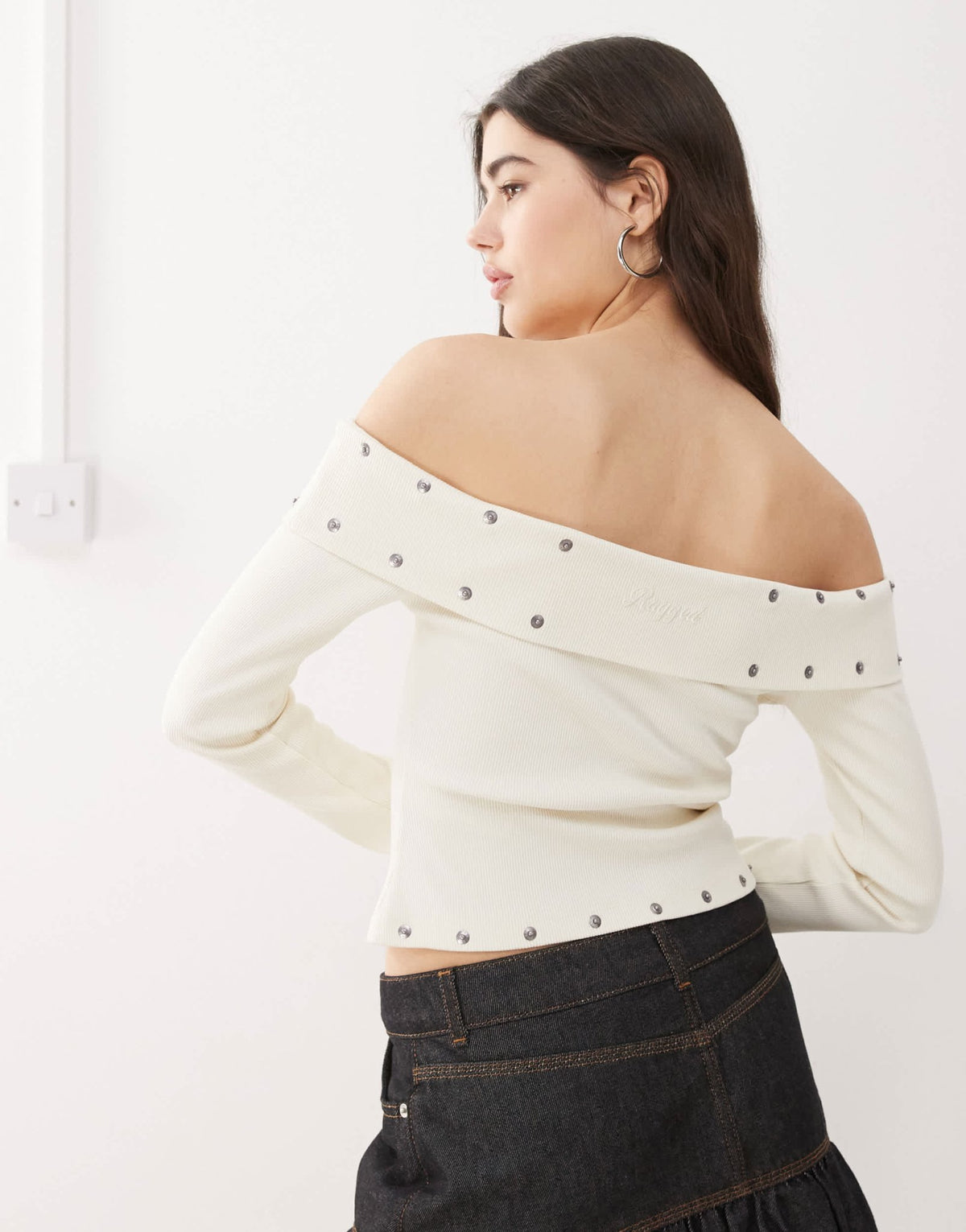 The Ragged Priest off shoulder top with eyelets in ecru - ASOS Sample Sale
