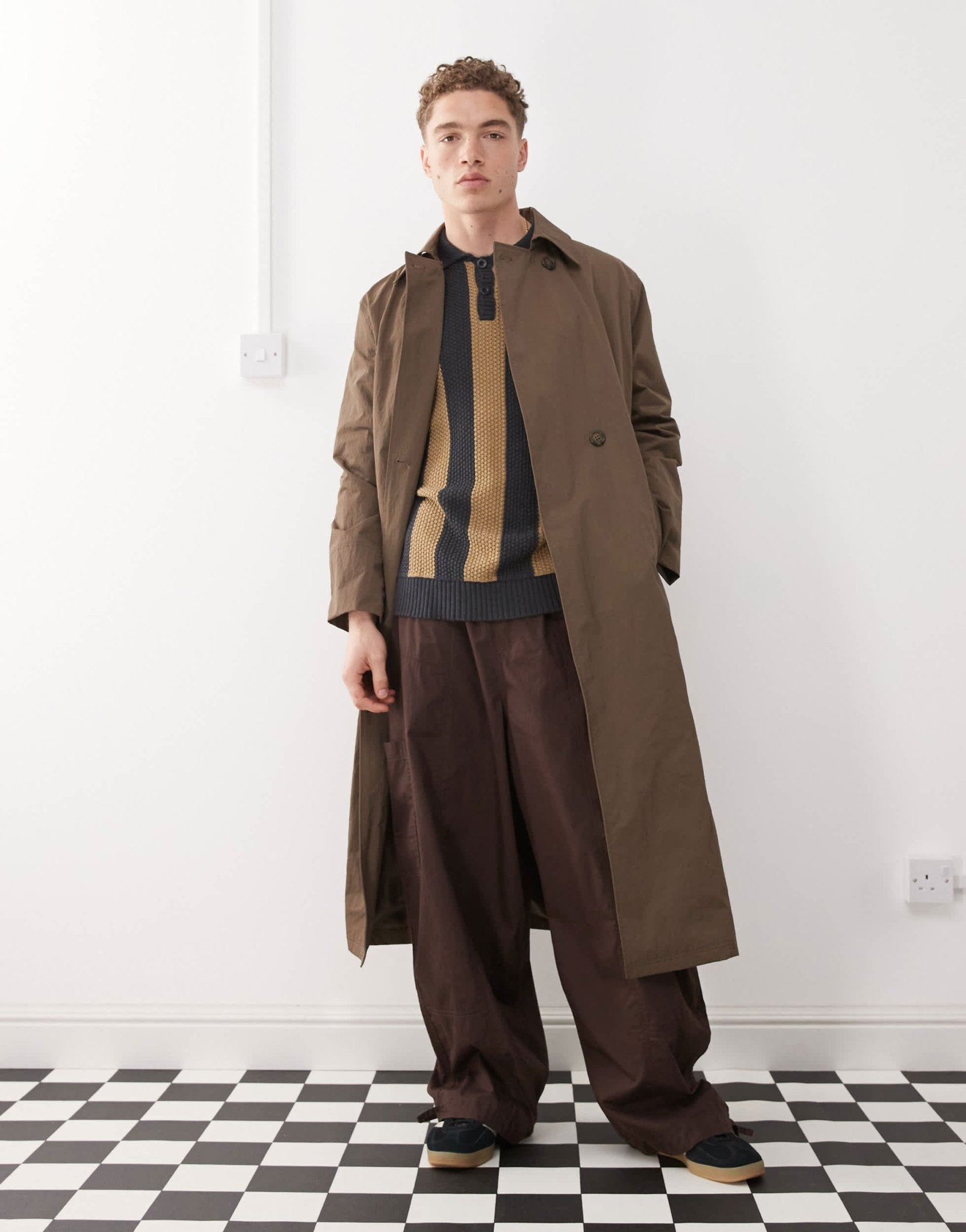 The Ragged Priest oversized stripe knit polo in khaki - ASOS Sample Sale