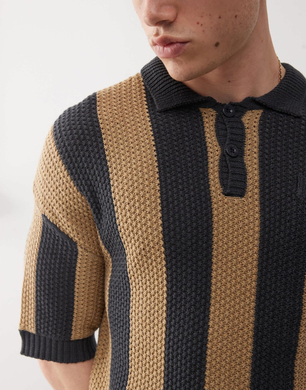 The Ragged Priest oversized stripe knit polo in khaki - ASOS Sample Sale