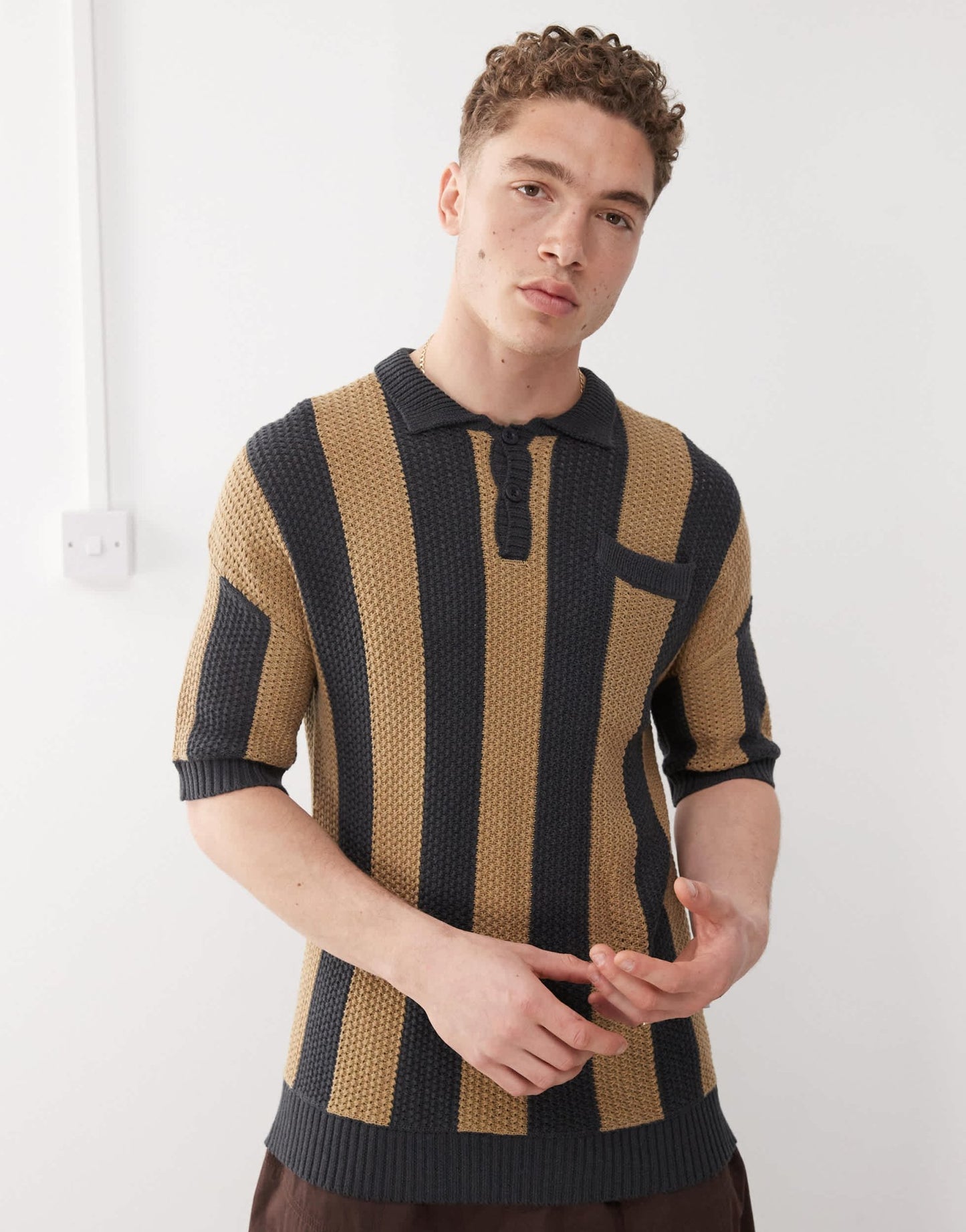 The Ragged Priest oversized stripe knit polo in khaki - ASOS Sample Sale