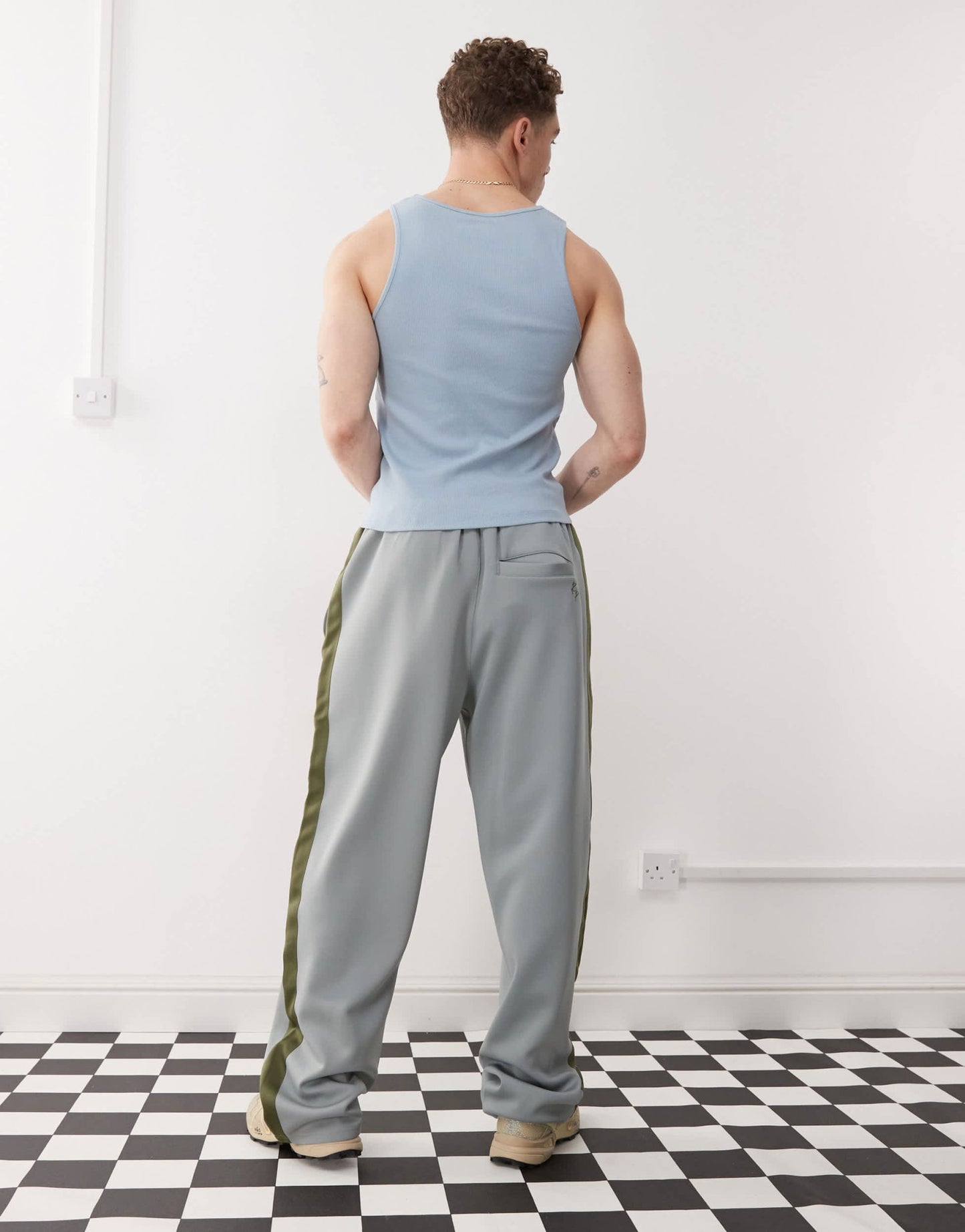 The Ragged Priest skate fit joggers with side stripe in grey and green - ASOS Sample Sale