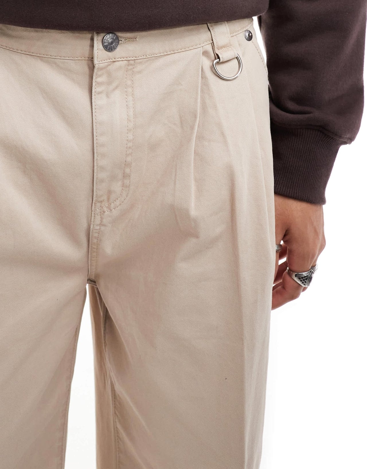 The Ragged Priest wide fit twill pleat chinos in ecru - ASOS Sample Sale