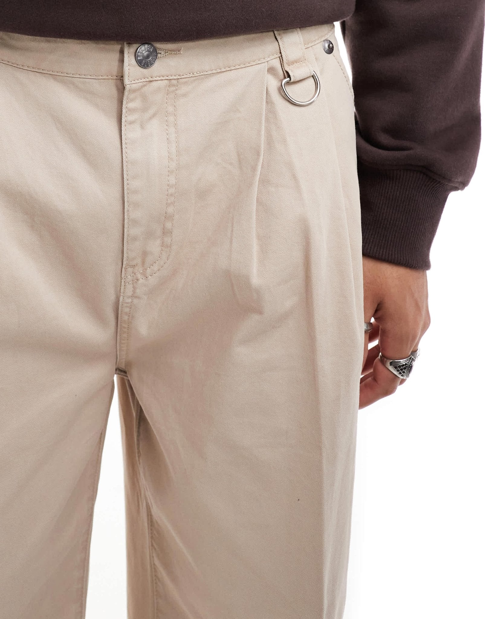 The Ragged Priest wide fit twill pleat chinos in ecru - ASOS Sample Sale