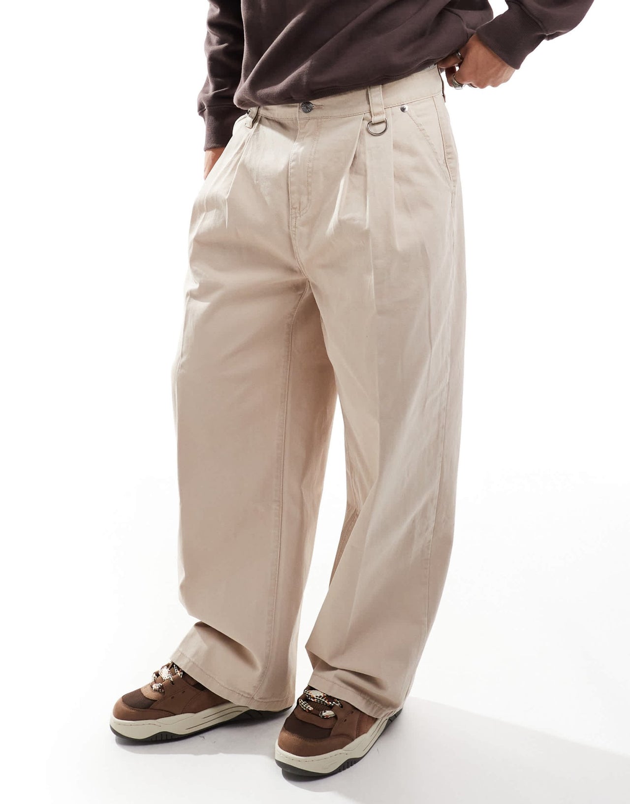 The Ragged Priest wide fit twill pleat chinos in ecru - ASOS Sample Sale