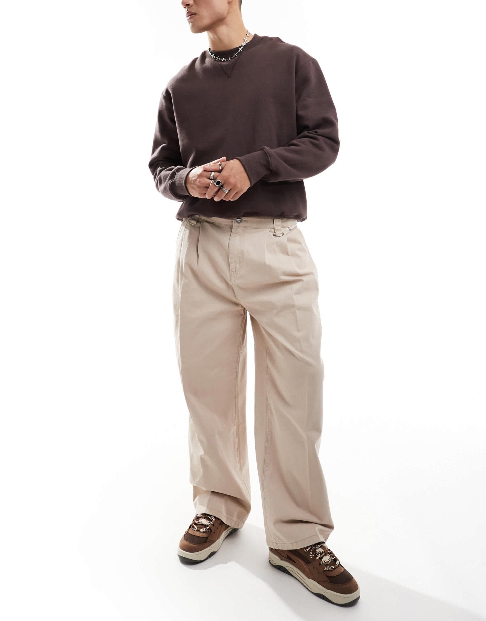 The Ragged Priest wide fit twill pleat chinos in ecru - ASOS Sample Sale