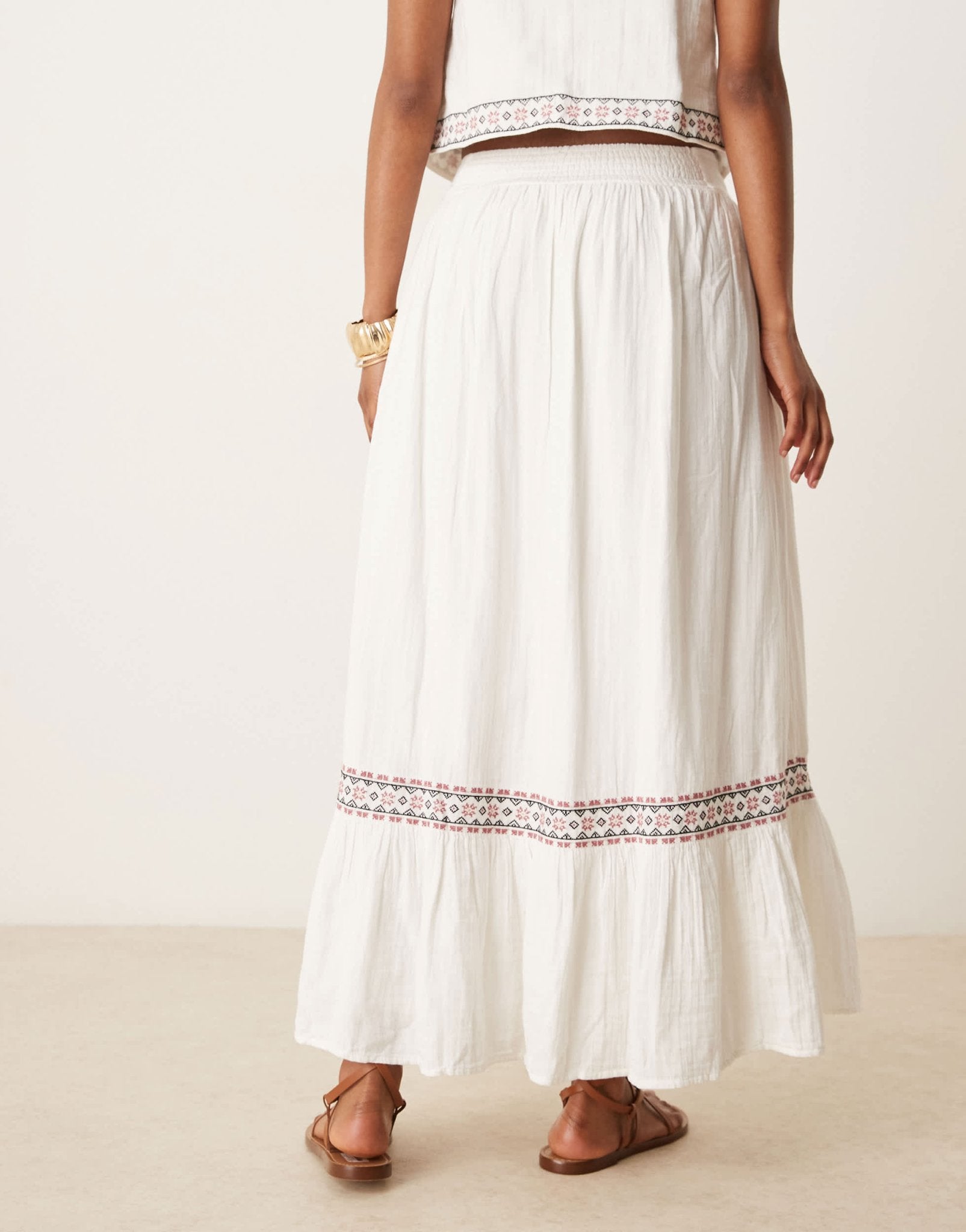 Threadbare cotton rich woven co-ord maxi skirt with embroidery in cream - ASOS Sample Sale