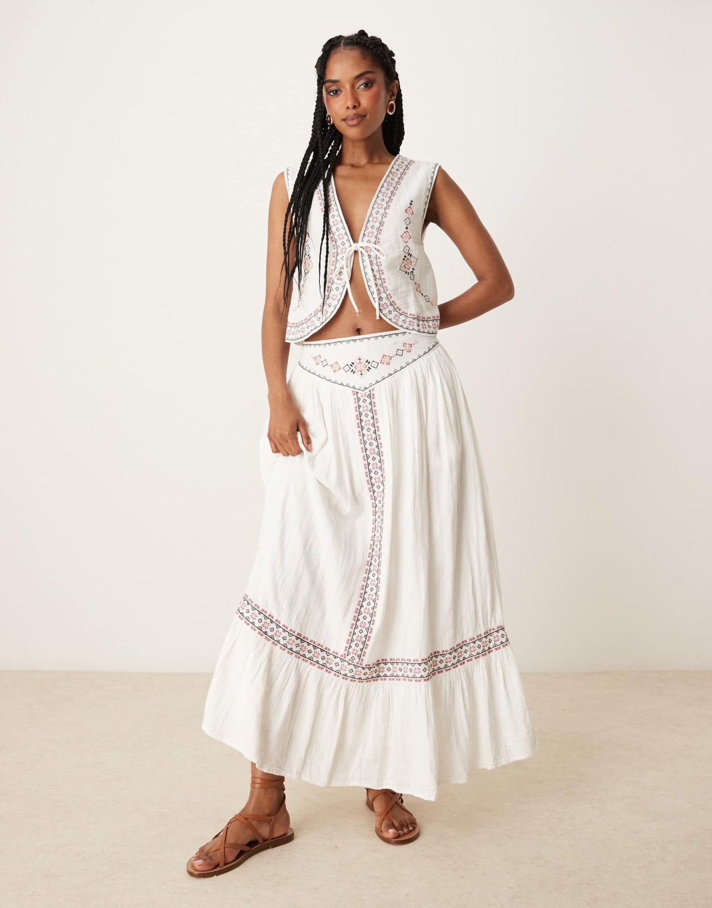 Threadbare cotton rich woven co-ord maxi skirt with embroidery in cream - ASOS Sample Sale