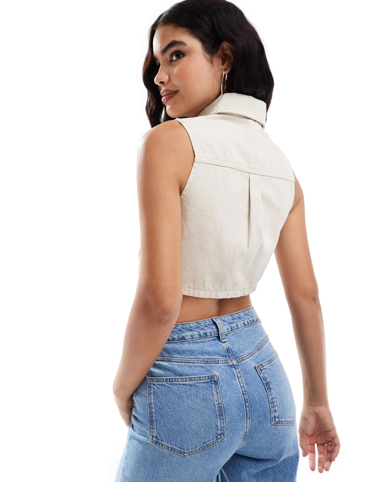 Threadbare cropped denim waistcoat in ecru - ASOS Sample Sale