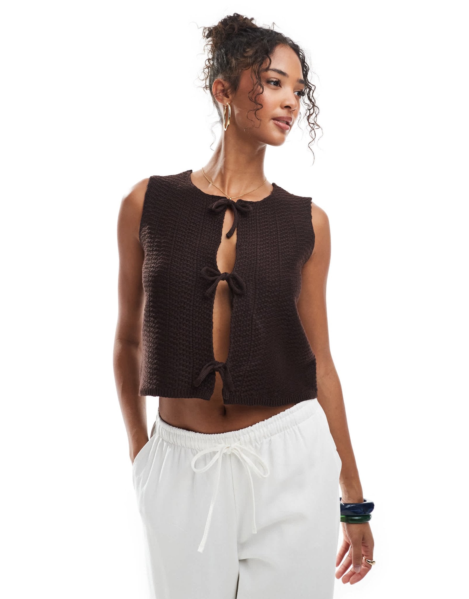 Threadbare knitted tie front waistcoat in chocolate brown - ASOS Sample Sale
