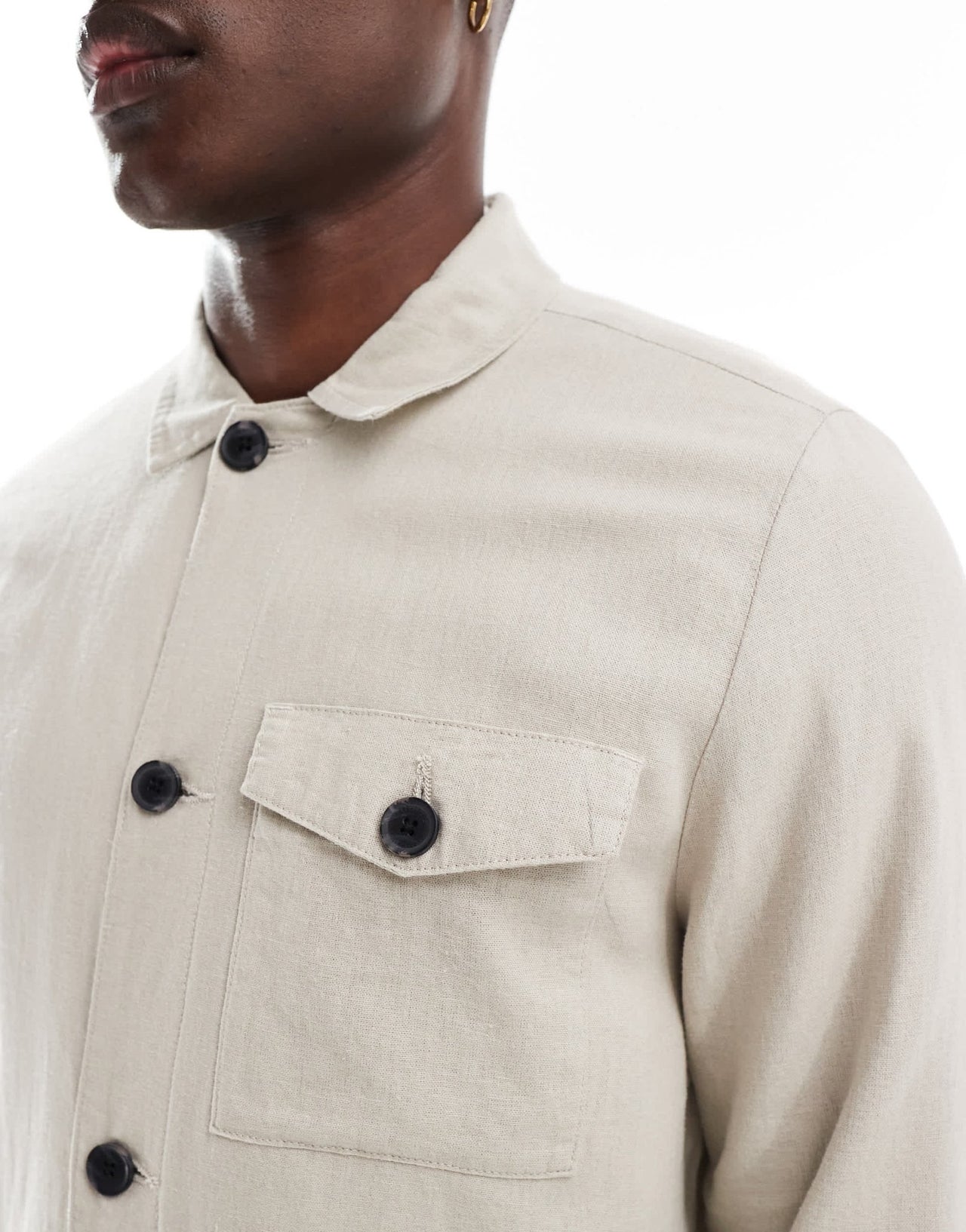 Threadbare linen rich button down jacket in stone - ASOS Sample Sale