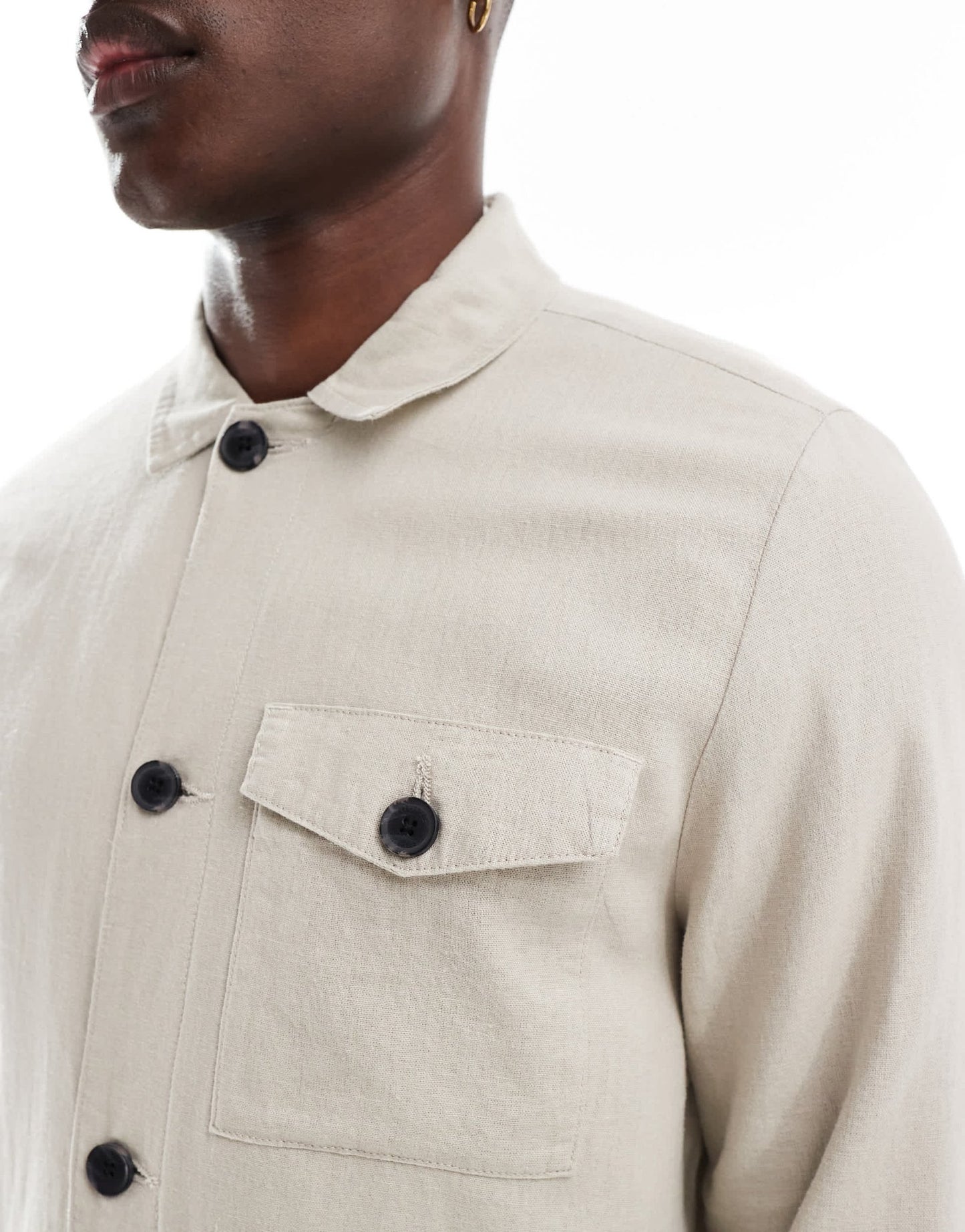 Threadbare linen rich button down jacket in stone - ASOS Sample Sale