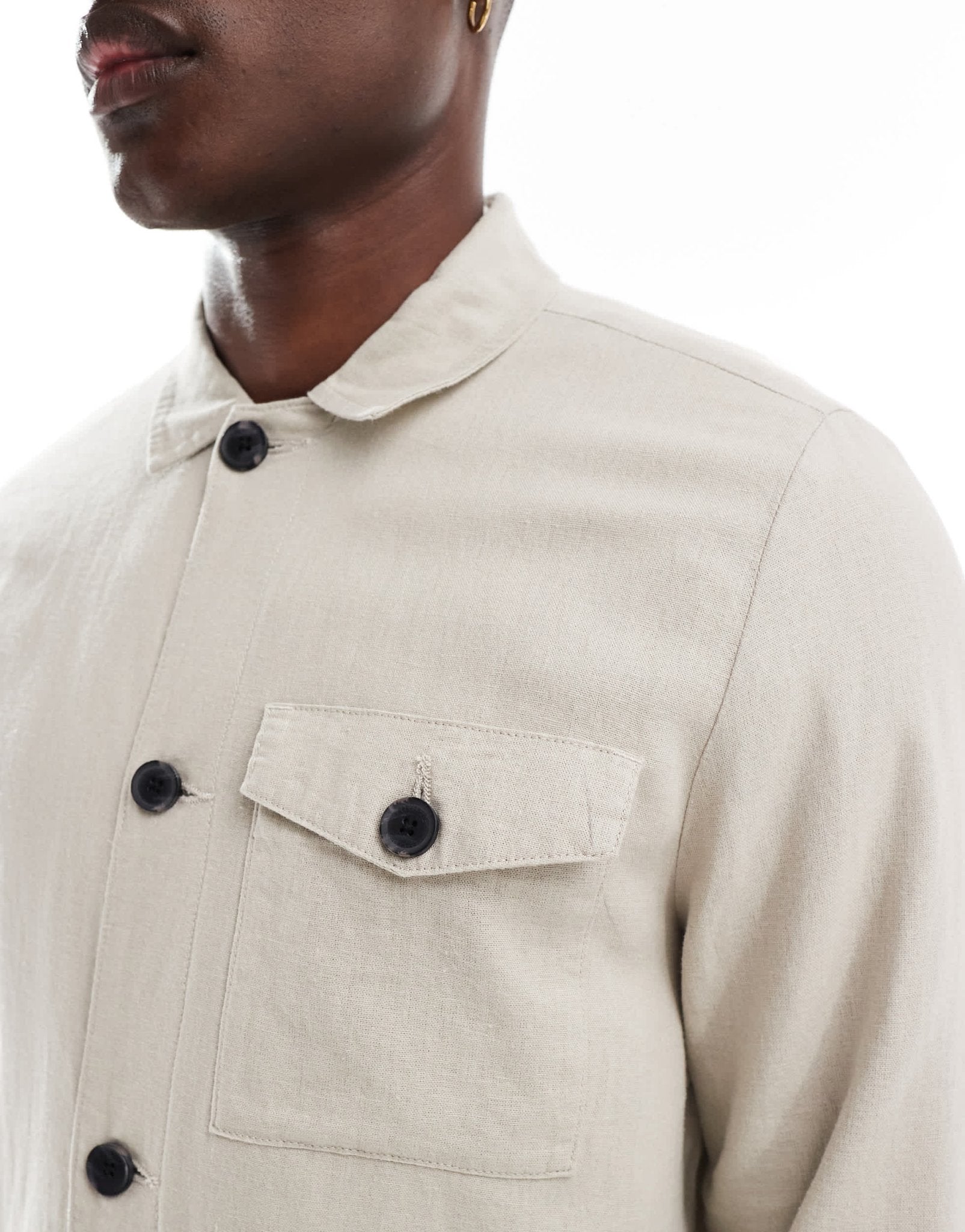 Threadbare linen rich button down jacket in stone - ASOS Sample Sale