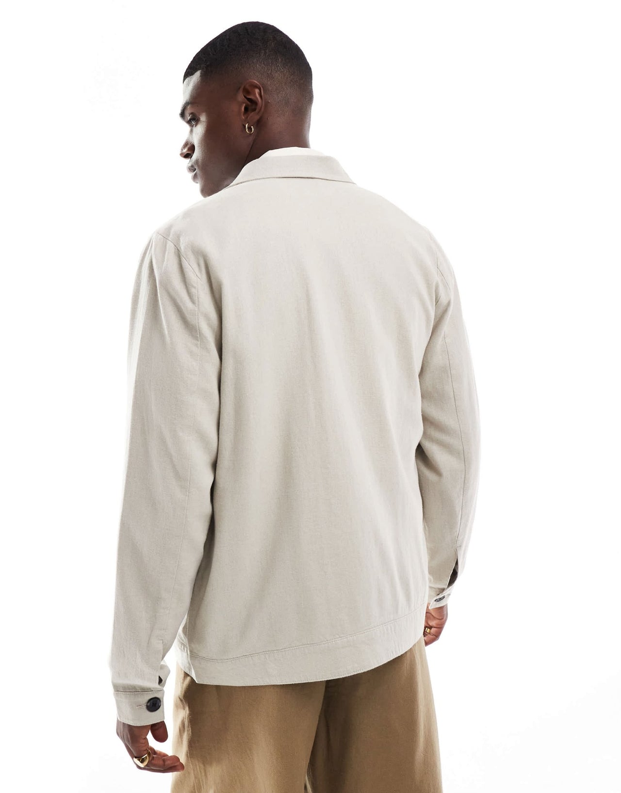 Threadbare linen rich button down jacket in stone - ASOS Sample Sale