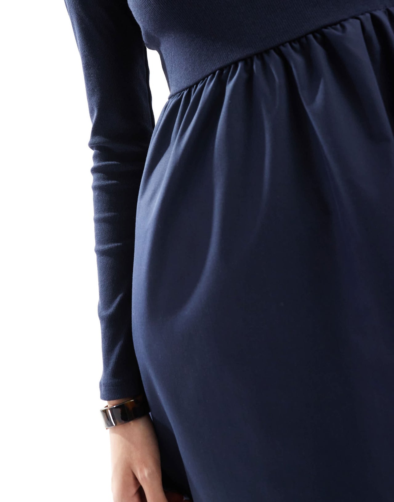Threadbare long sleeve jersey poplin mix midi dress in navy - ASOS Sample Sale
