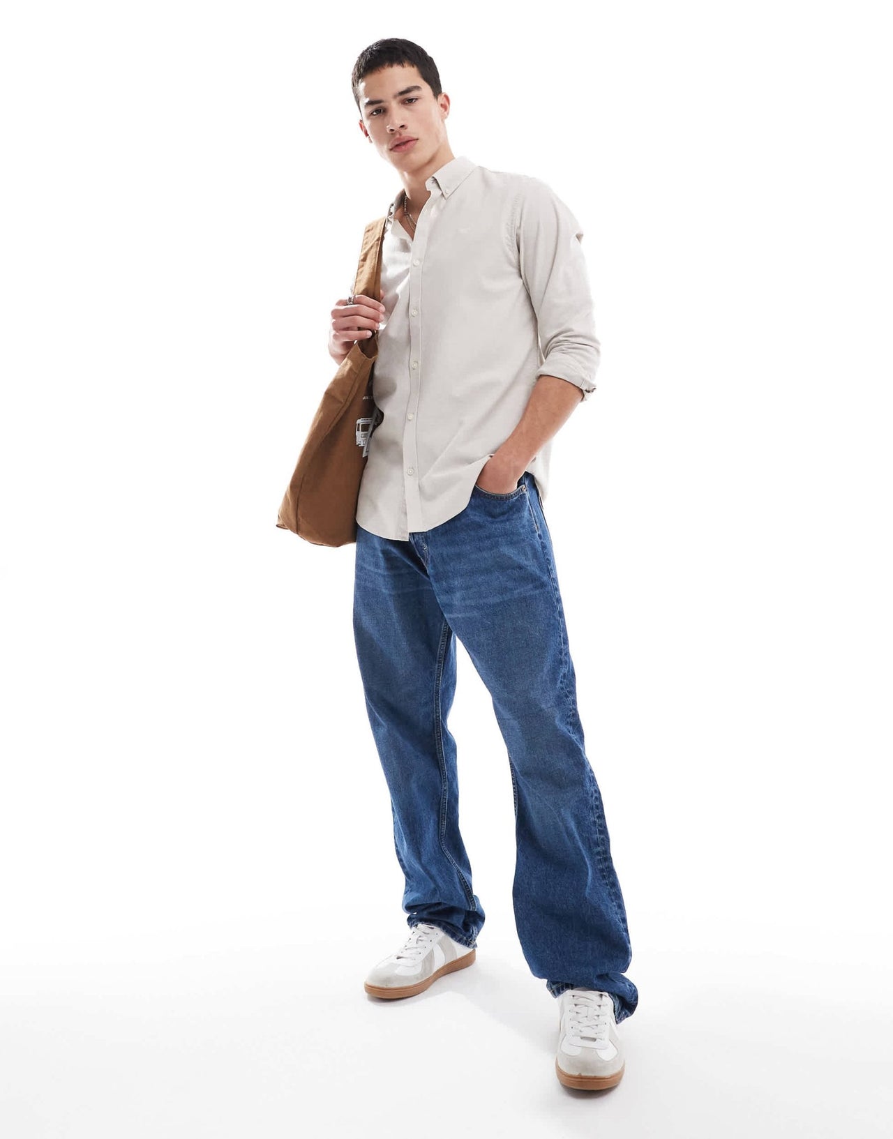 Threadbare long sleeve oxford shirt in stone - ASOS Sample Sale