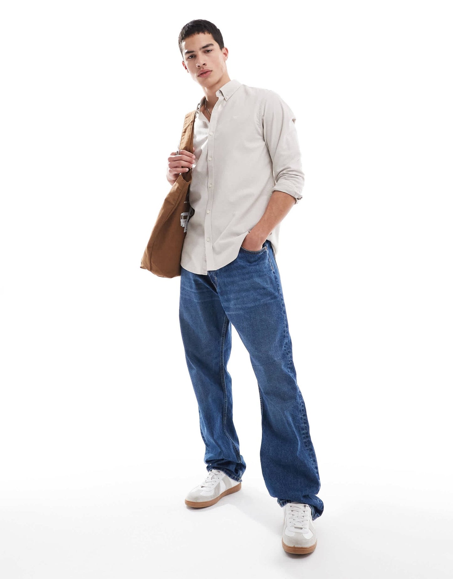 Threadbare long sleeve oxford shirt in stone - ASOS Sample Sale