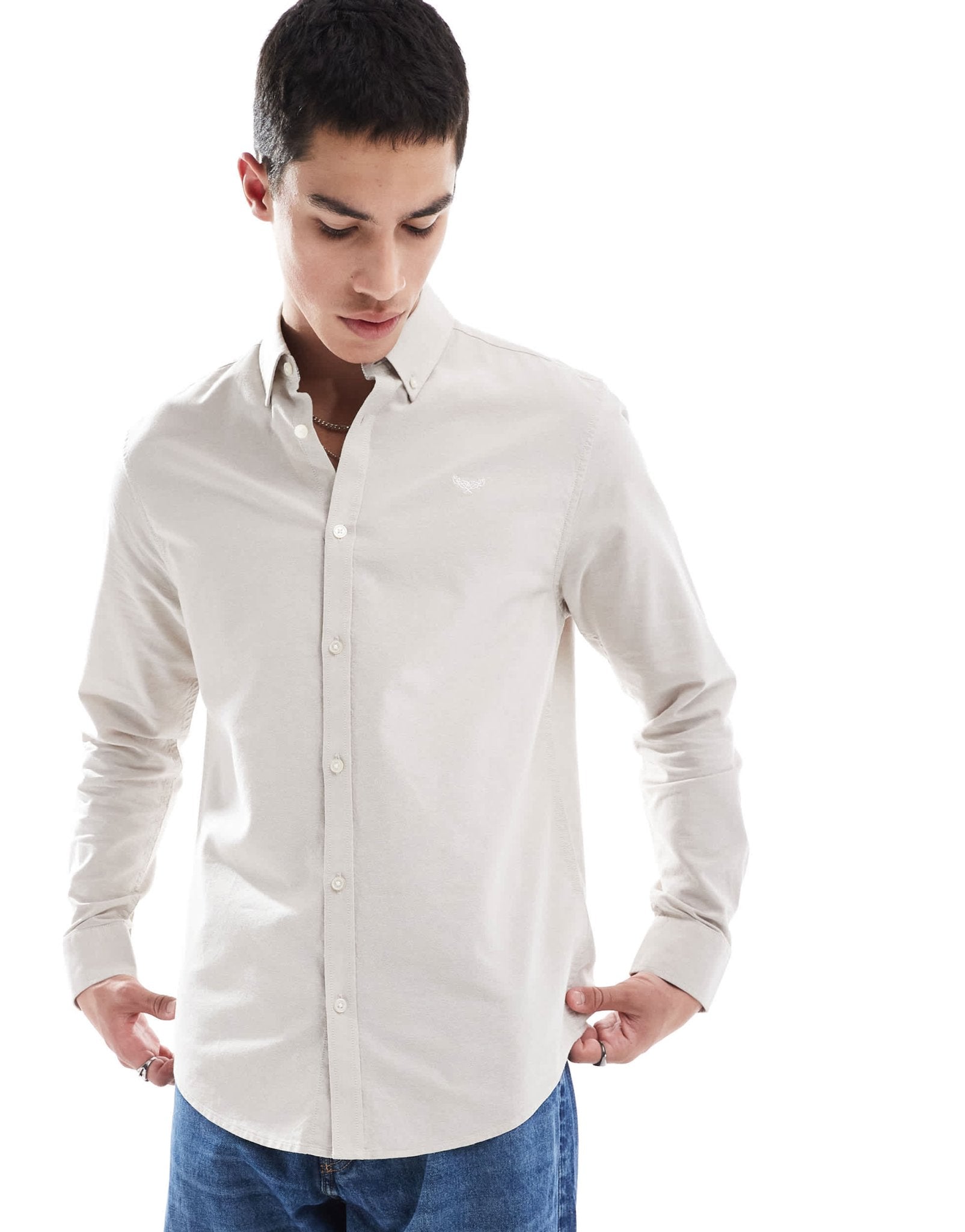 Threadbare long sleeve oxford shirt in stone - ASOS Sample Sale