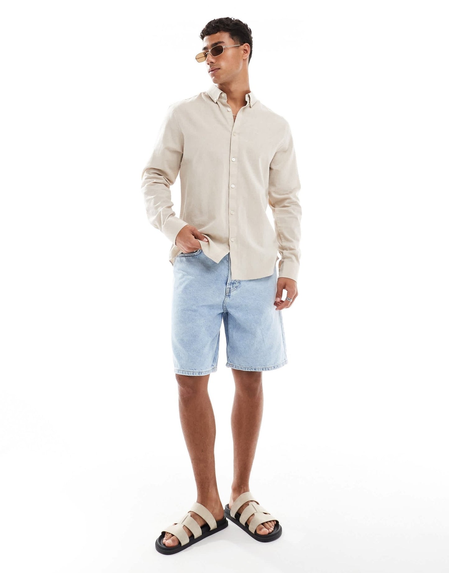 Threadbare long sleeve shirt in stone - ASOS Sample Sale