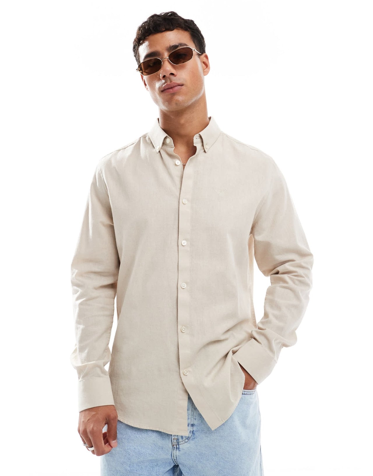 Threadbare long sleeve shirt in stone - ASOS Sample Sale