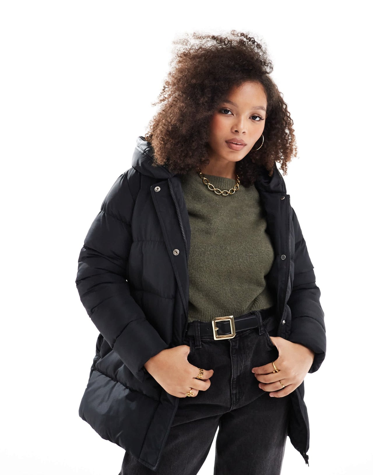 Threadbare mid length puffer jacket in black - ASOS Sample Sale