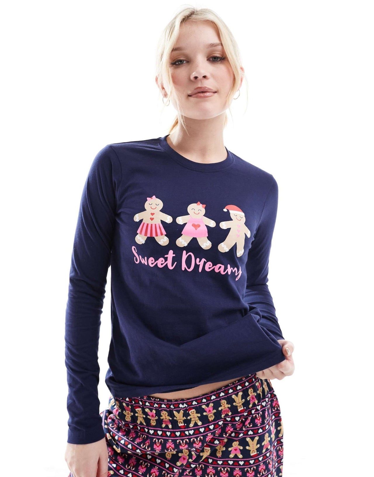 Threadbare novelty gingerbread long pyjama set in navy - ASOS Sample Sale