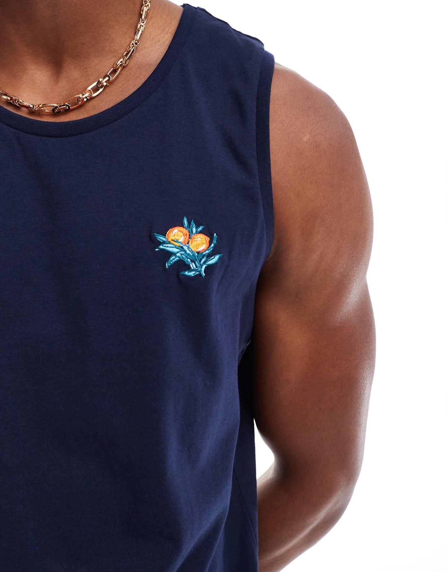 Threadbare orange embroidery vest in navy - ASOS Sample Sale