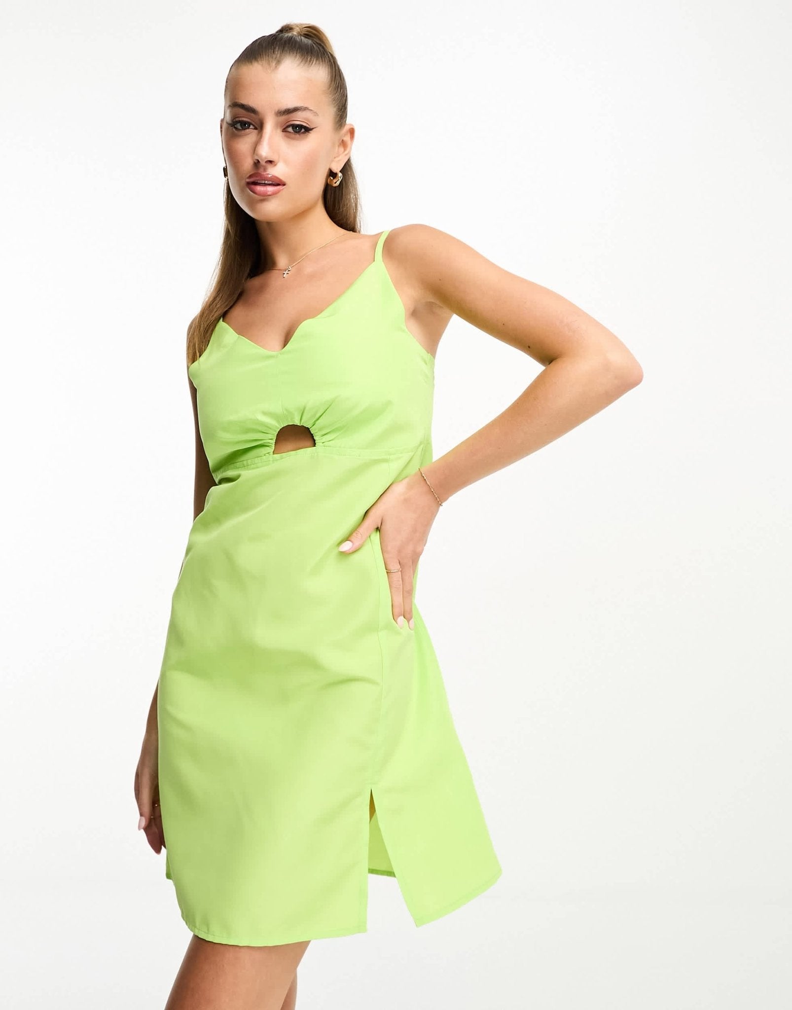 Threadbare poplin cut out cami mini dress in lime - ASOS Sample Sale