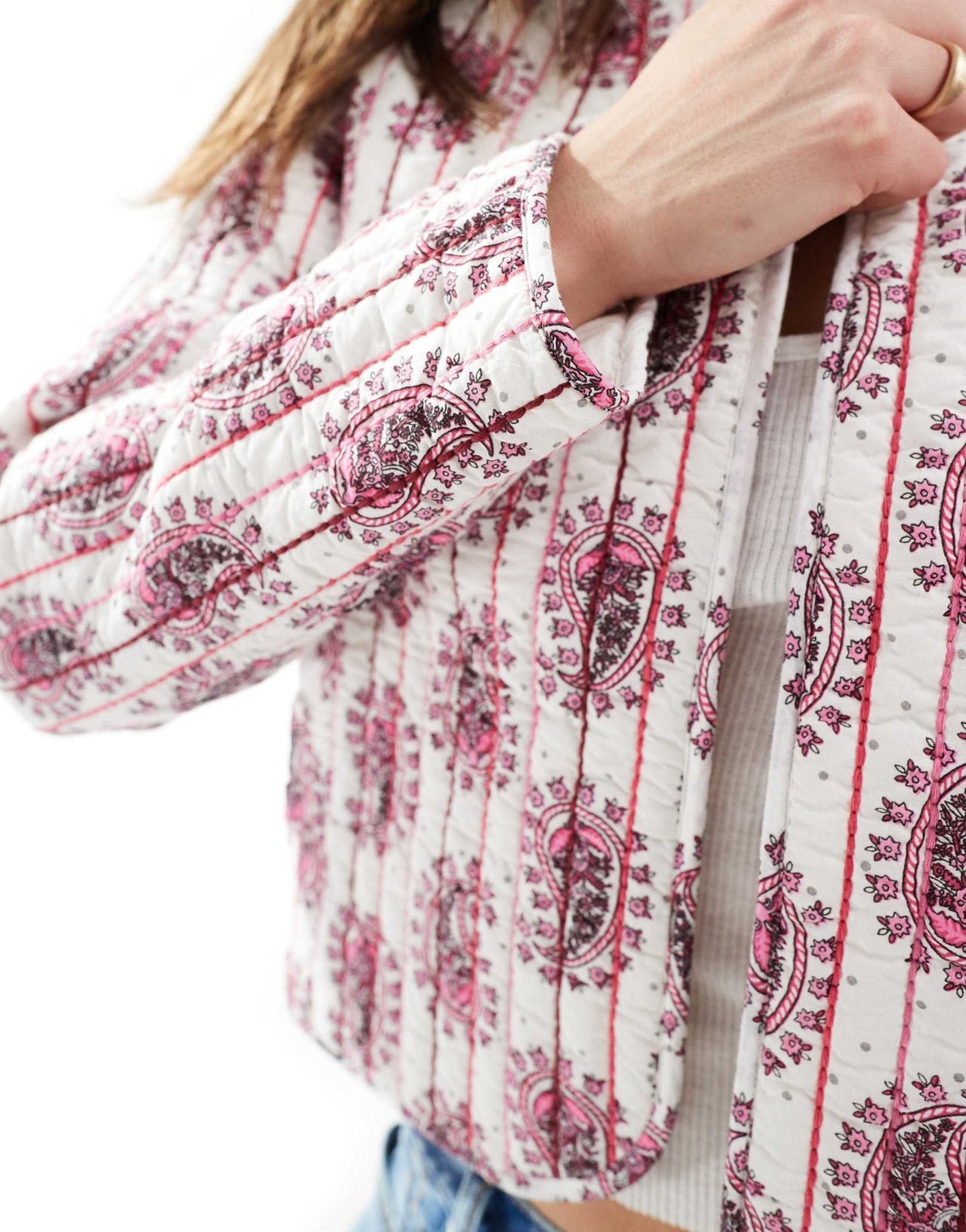 Threadbare quilted cotton jacket with paisley print in pink and white - ASOS Sample Sale