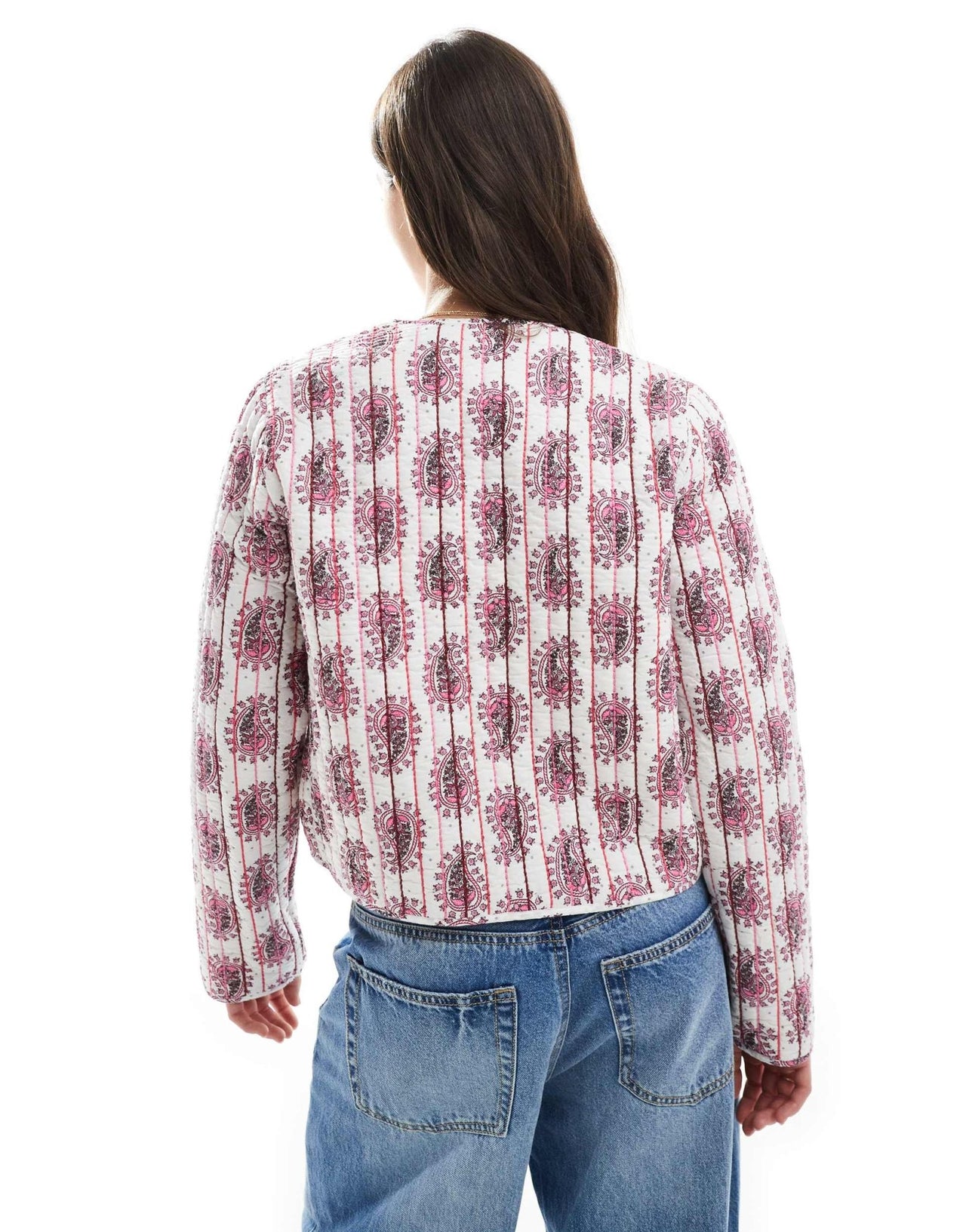 Threadbare quilted cotton jacket with paisley print in pink and white - ASOS Sample Sale