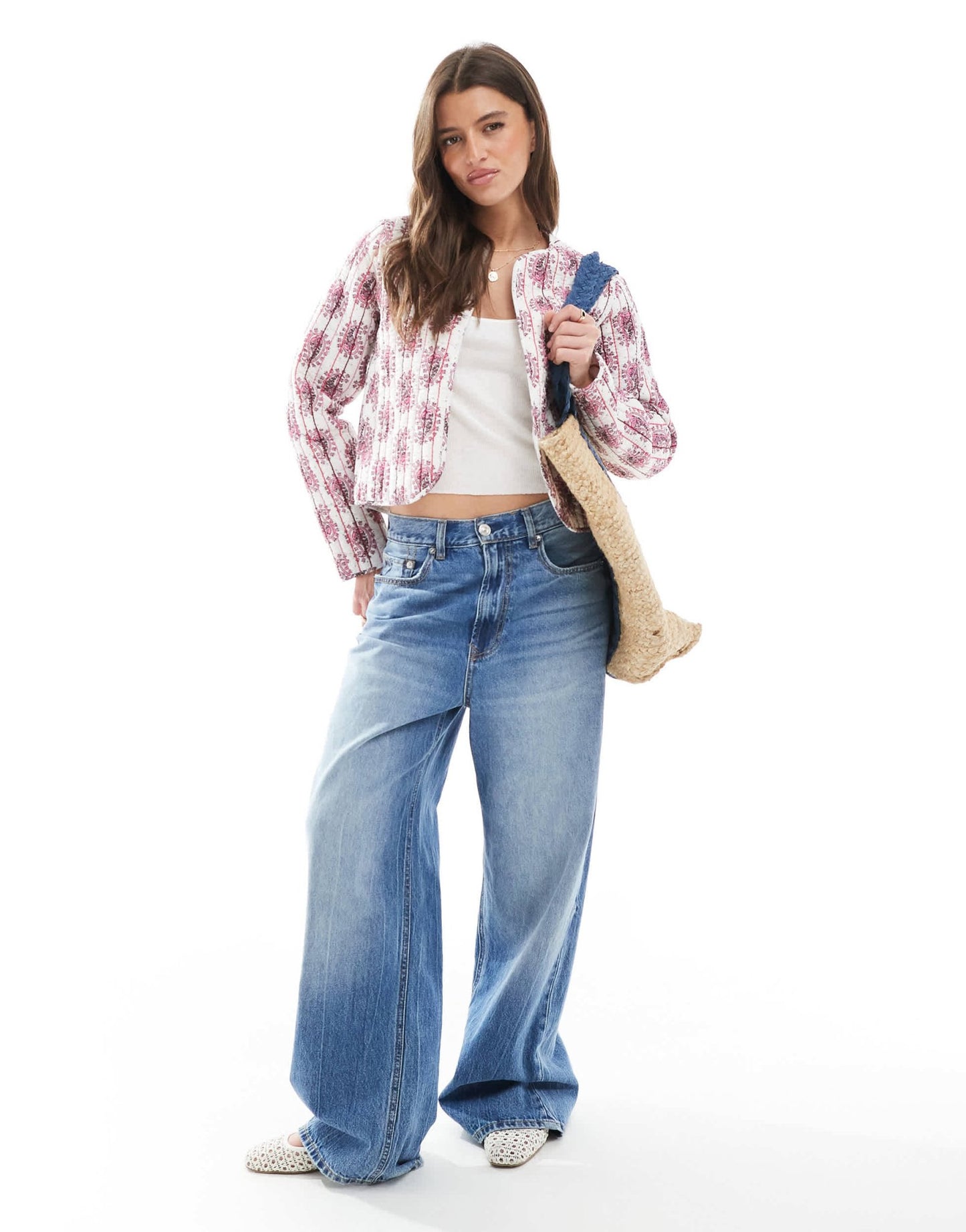 Threadbare quilted cotton jacket with paisley print in pink and white - ASOS Sample Sale