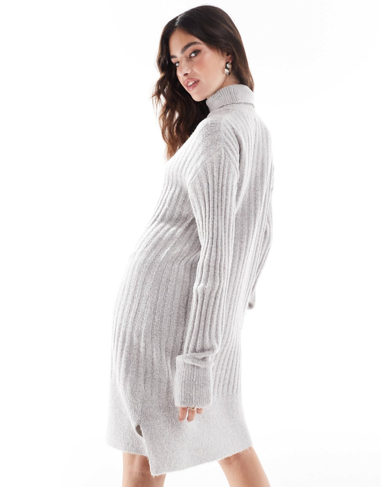 Threadbare roll neck ribbed jumper dress in grey - ASOS Sample Sale