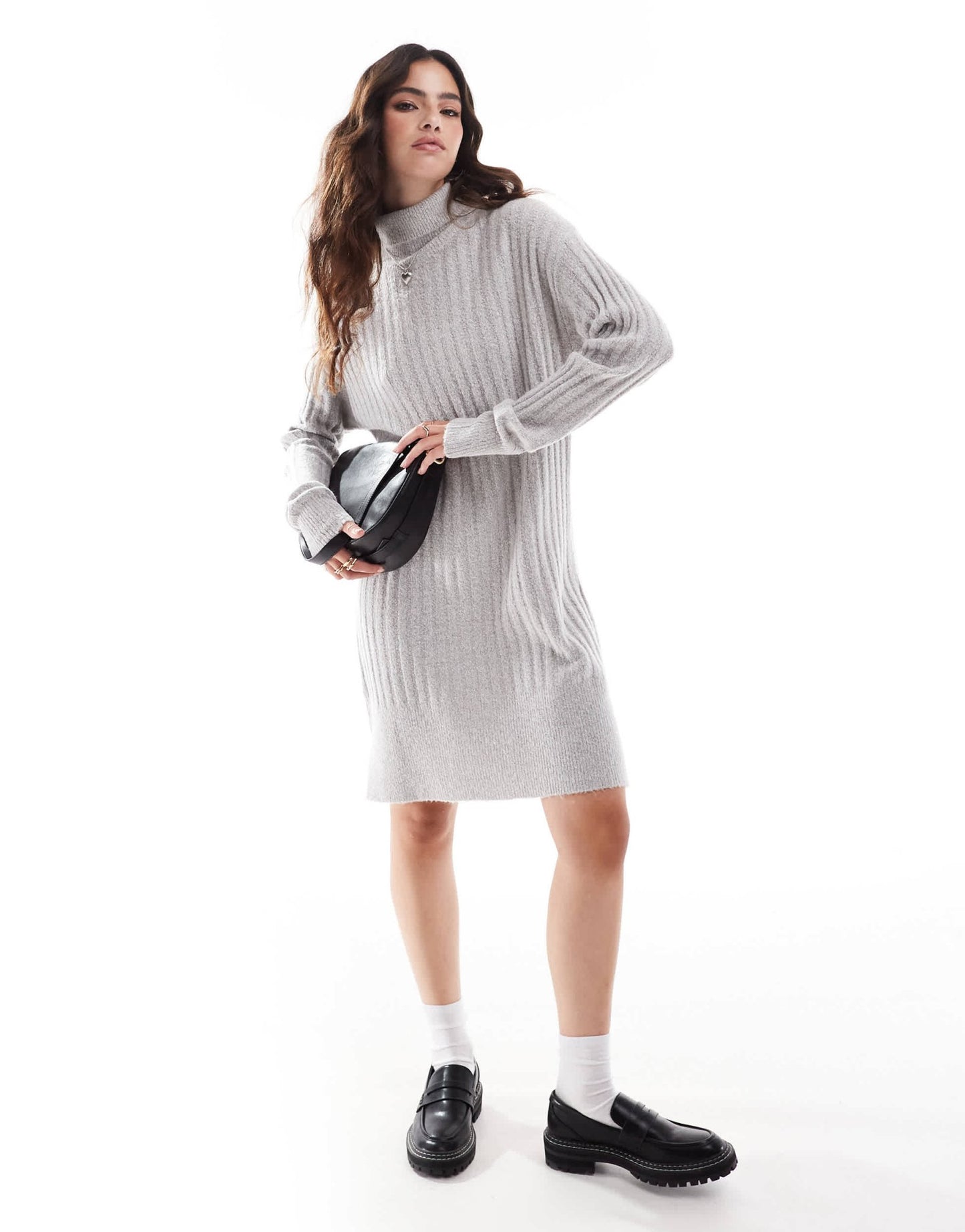 Threadbare roll neck ribbed jumper dress in grey - ASOS Sample Sale