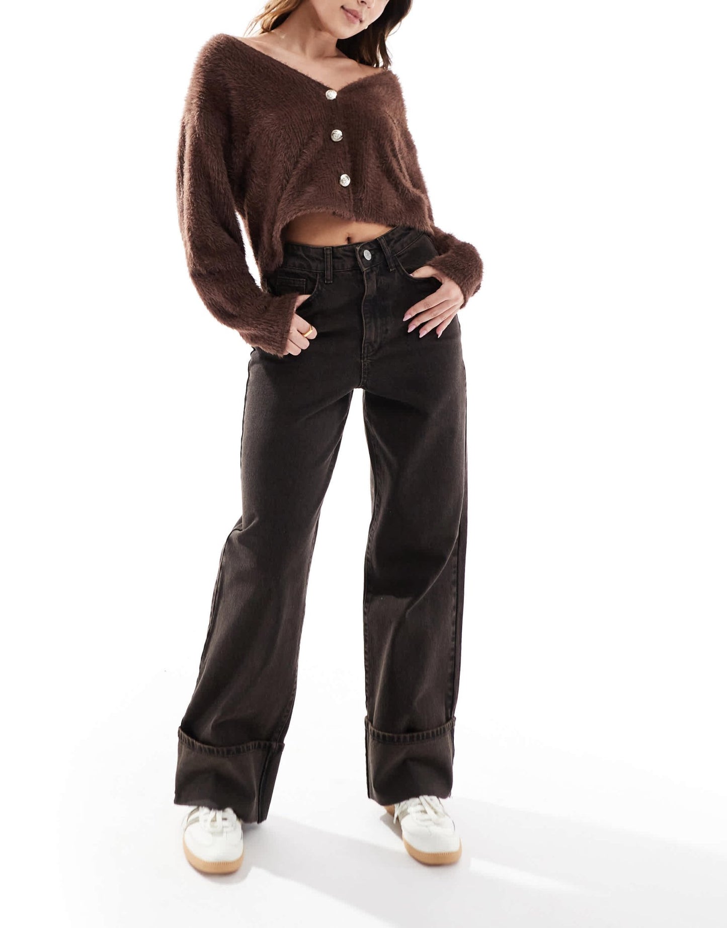 Threadbare wide leg turn up jeans in chocolate brown - ASOS Sample Sale