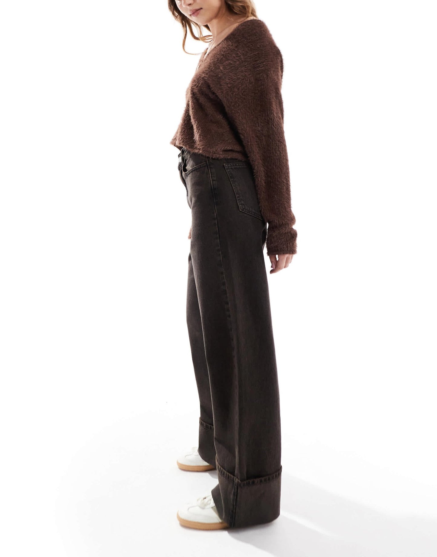 Threadbare wide leg turn up jeans in chocolate brown - ASOS Sample Sale