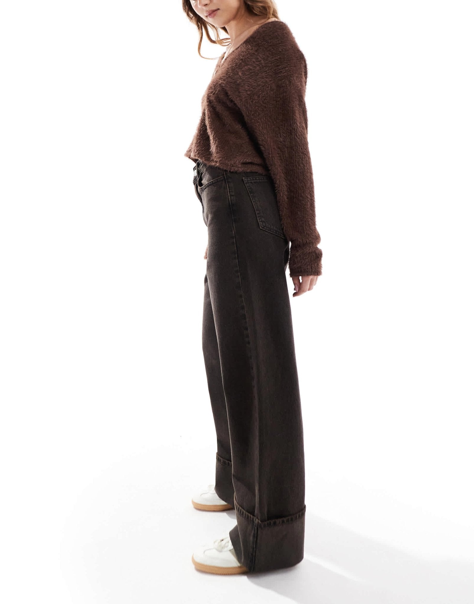 Threadbare wide leg turn up jeans in chocolate brown - ASOS Sample Sale