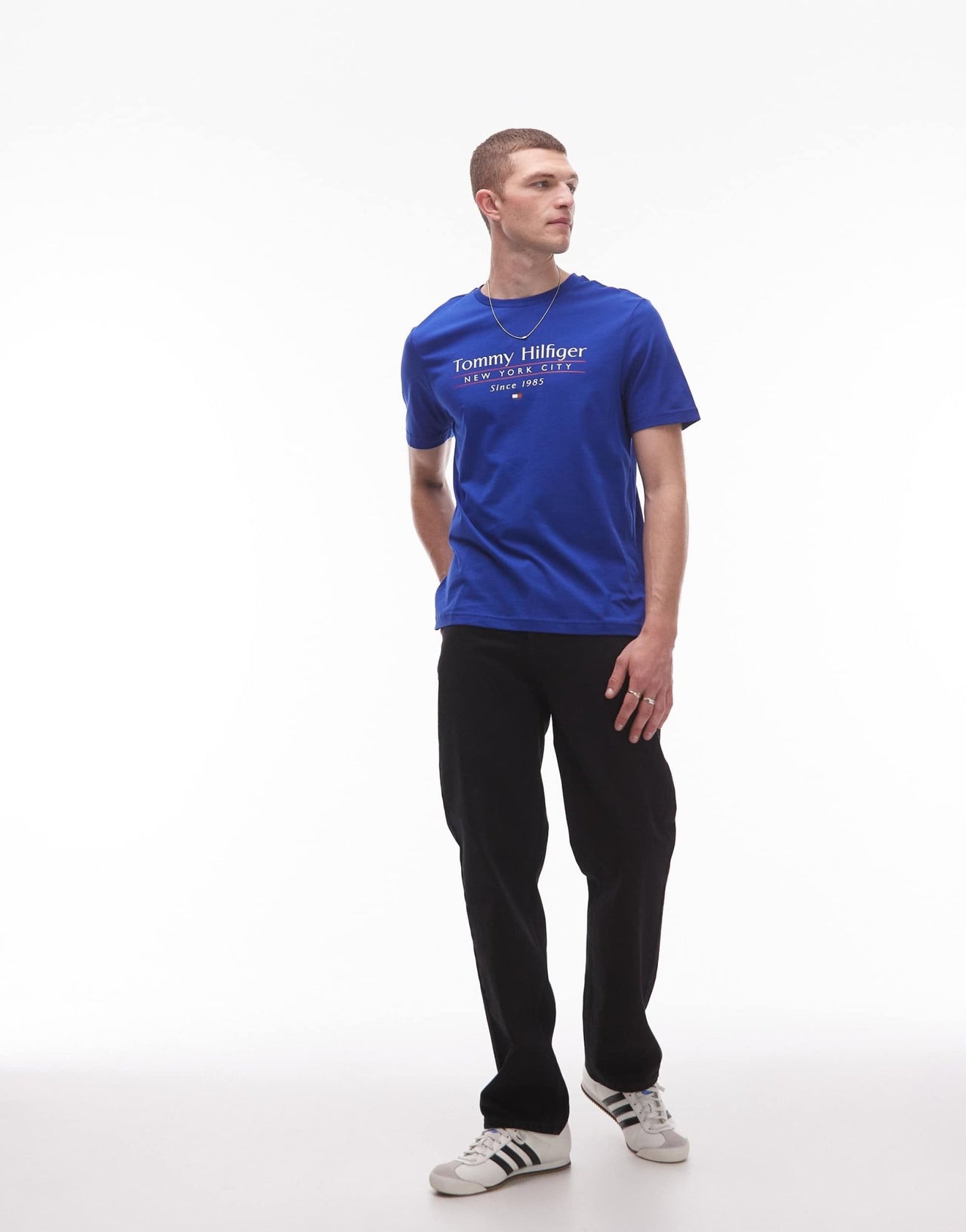 Tommy Hilfiger centre stack linear logo t-shirt in bright blue - ASOS Sample Sale