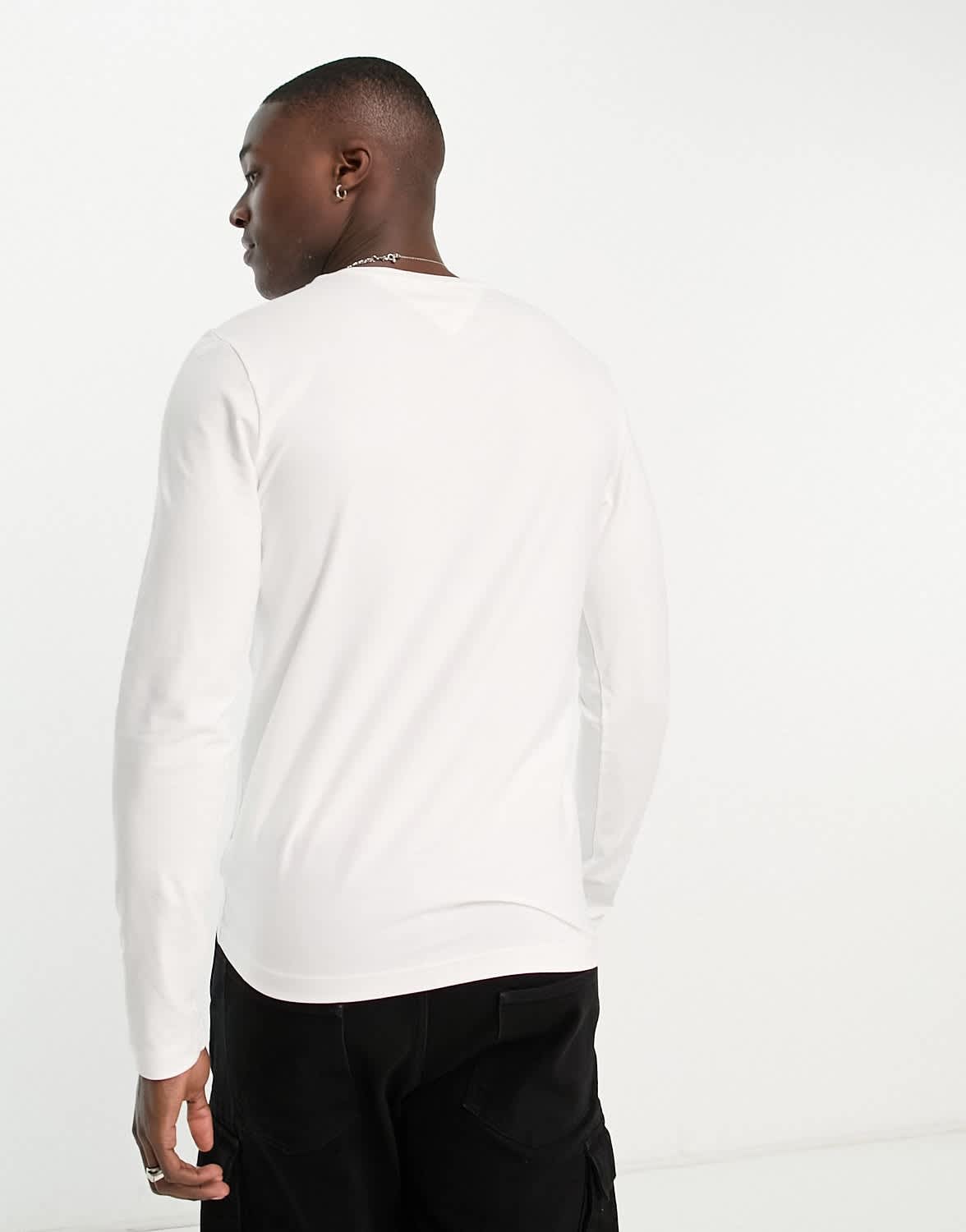Tommy Hilfiger cotton icon logo stretch slim fit long sleeve top in white - ASOS Sample Sale