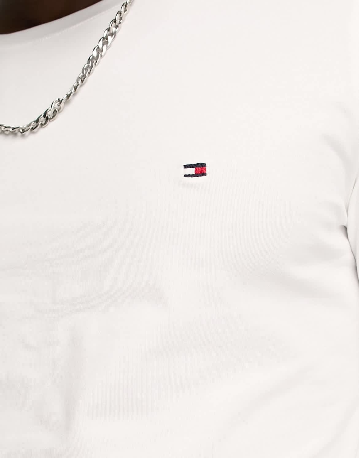 Tommy Hilfiger cotton icon logo stretch slim fit long sleeve top in white - ASOS Sample Sale