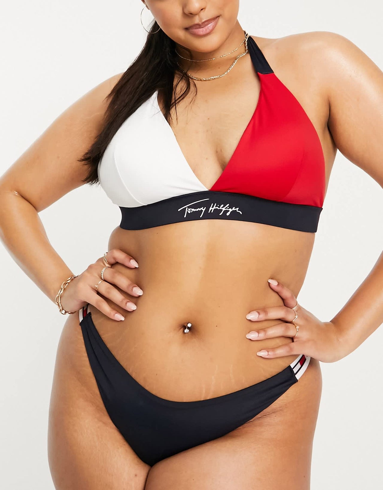 Tommy Hilfiger Jeans Curve cheeky bikini bottom in red multi - ASOS Sample Sale