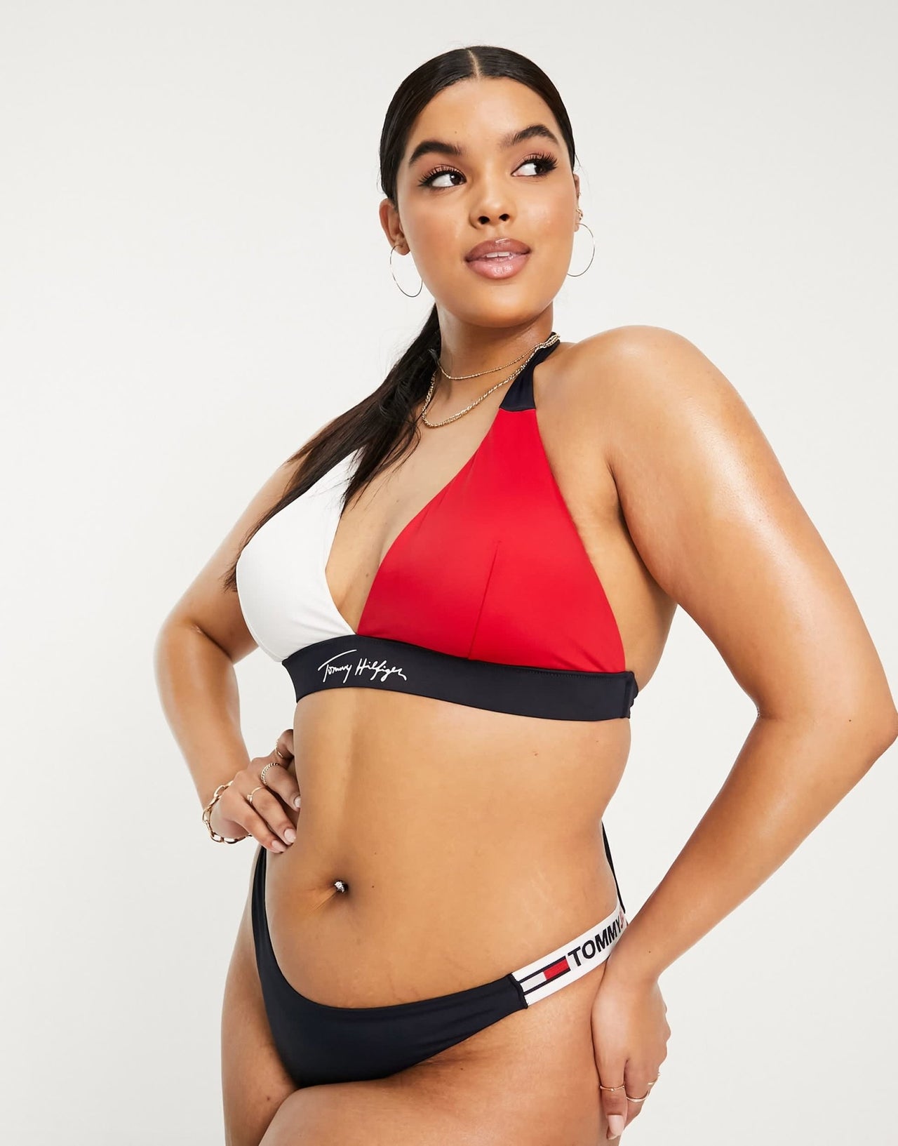 Tommy Hilfiger Jeans Curve cheeky bikini bottom in red multi - ASOS Sample Sale