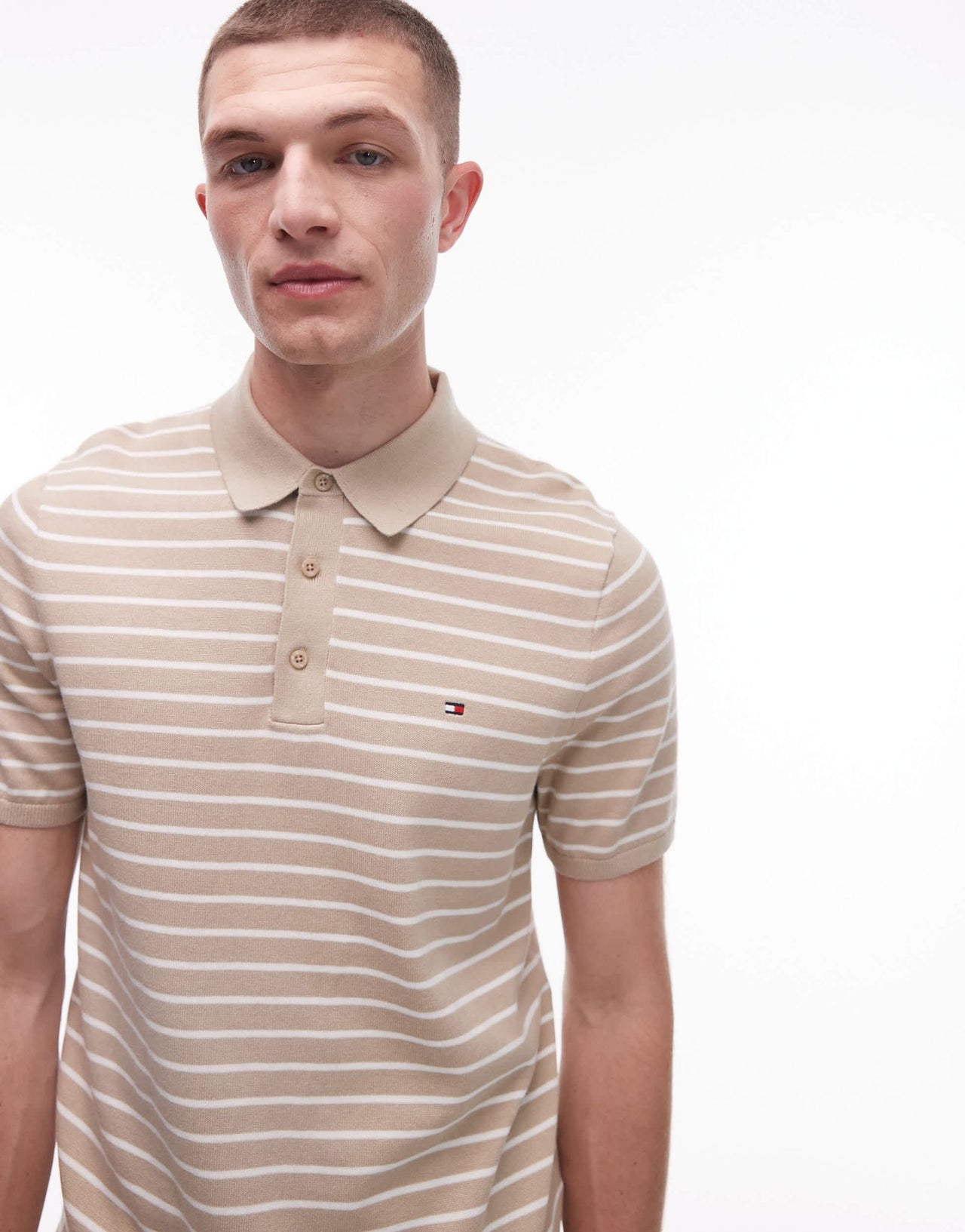 Tommy Hilfiger knitted polo shirt in beige stripe - ASOS Sample Sale