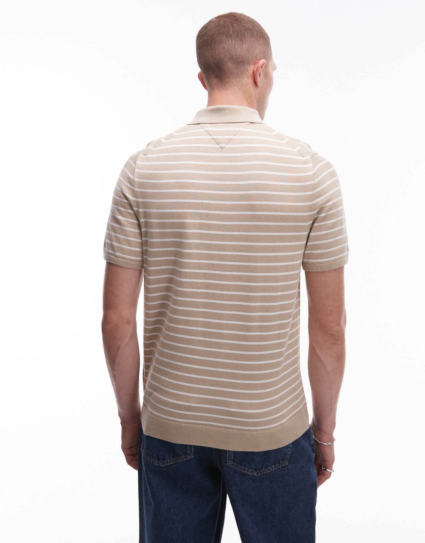 Tommy Hilfiger knitted polo shirt in beige stripe - ASOS Sample Sale