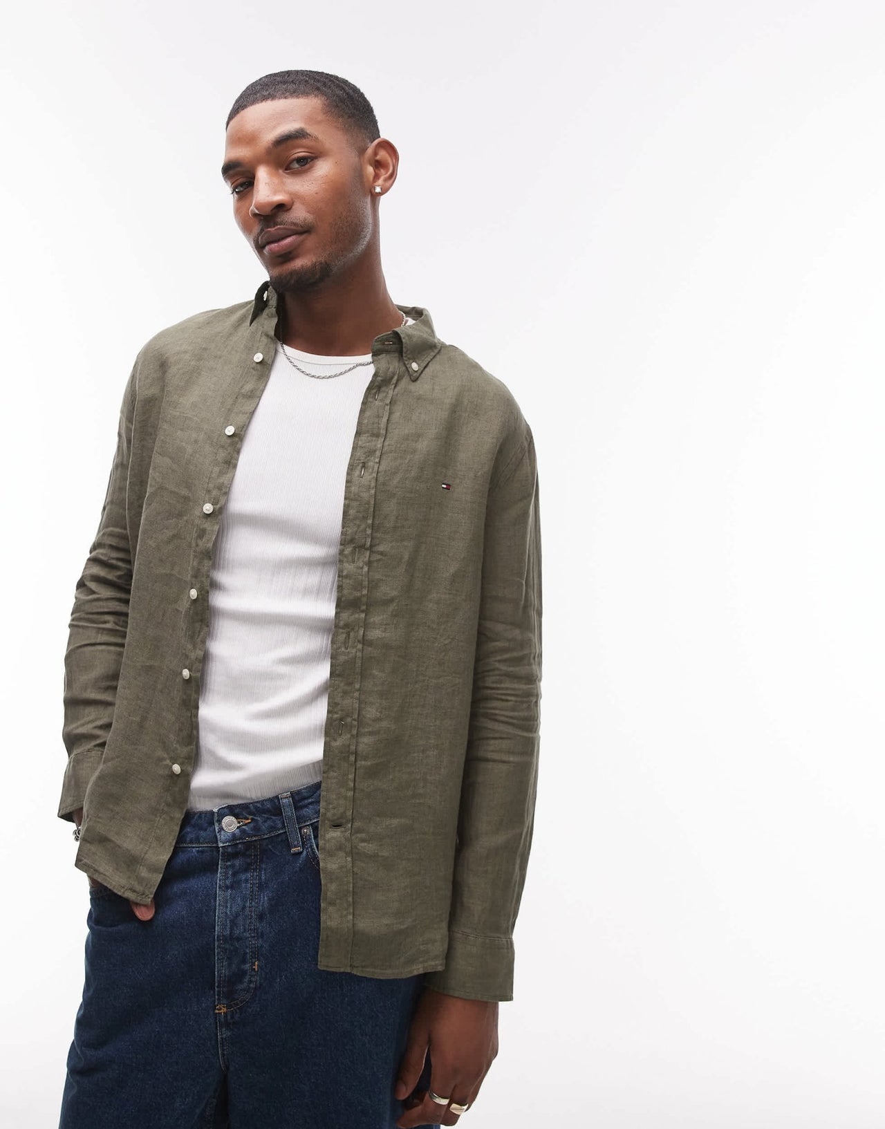 Tommy Hilfiger linen shirt in olive green - ASOS Sample Sale